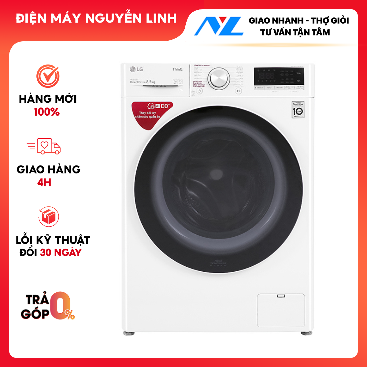 Máy giặt LG Inverter 8.5 kg FV1408S4W - Chỉ giao HCM