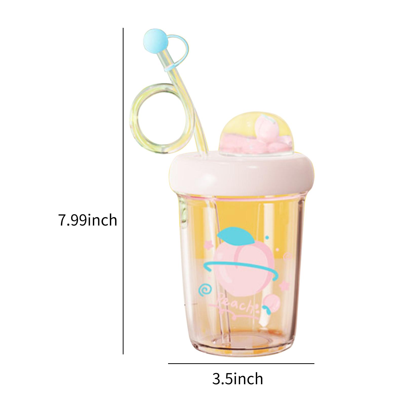 390mL Cute Water Bottle with Straw Leak Proof Coffee Bottle Juice Mix Cup Reusable & BPA Free Juice Bottles