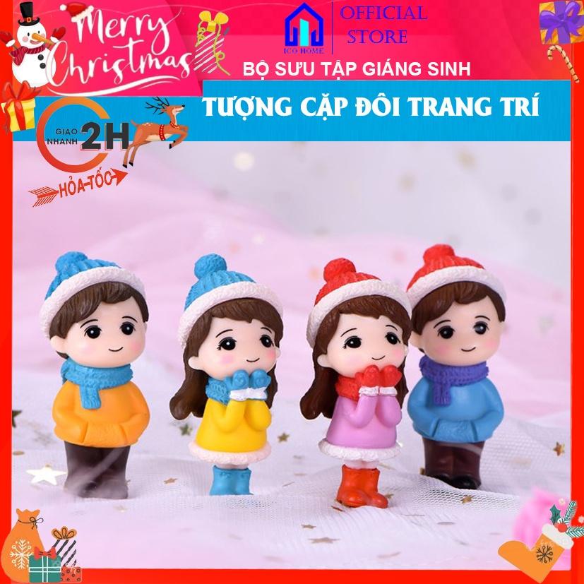 Tượng cặp đôi trang trí noel để bàn học, bàn làm việc hoặc trang trí tiểu cảnh, có 2 màu - ICO HOME