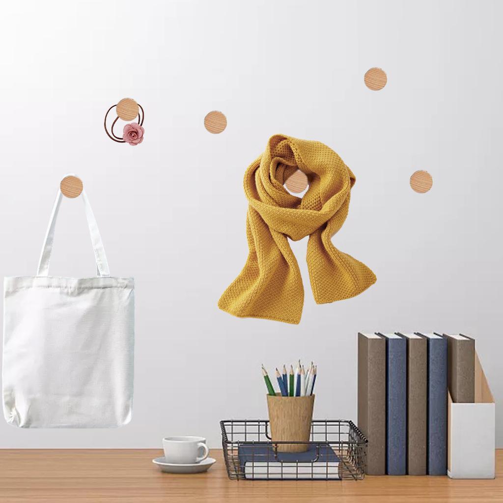 6 PCS Decorative Wall Hooks Kitchen Bathroom Door Wooden Hooks Light Brown