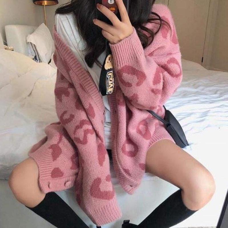 Áo Cadigan Len Hoạ Tiết Da Báo Form Thụng Siêu Xinh