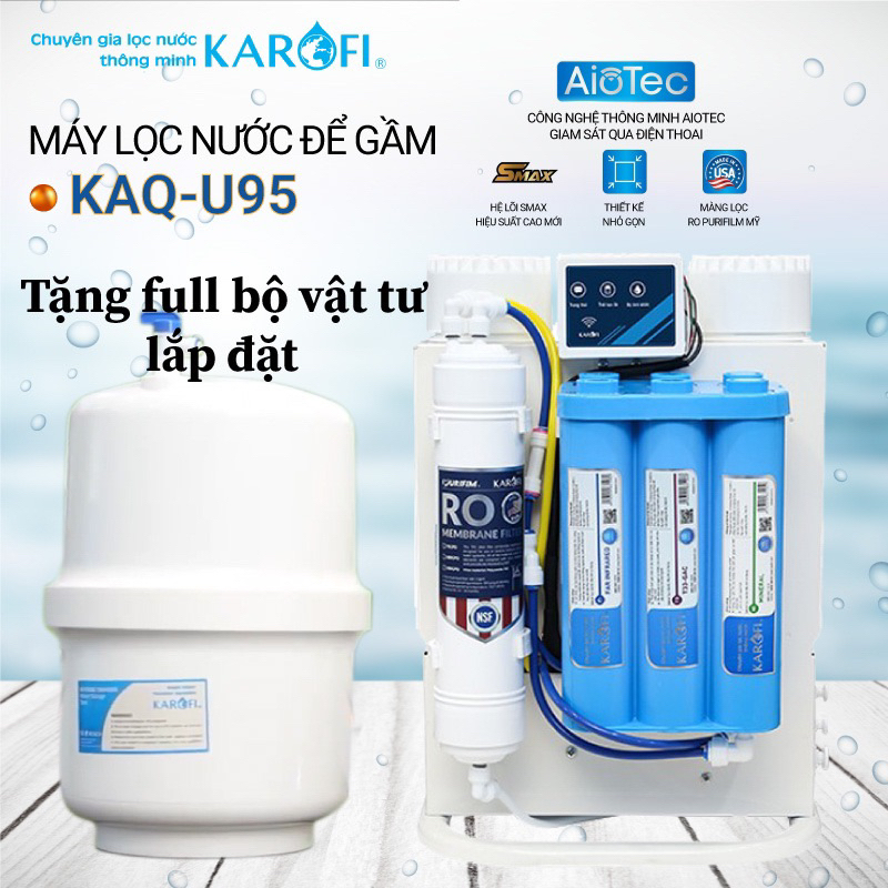 Máy Lọc Nước Để Gầm Karofi KAQ-U95, Công Nghệ Aiotec, Kết Nối wifi, Màng RO100 Purifim Mỹ, Hàng Chính Hãng