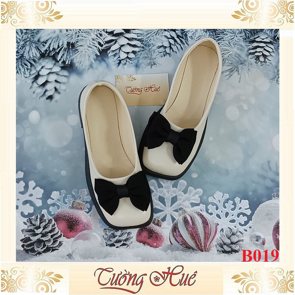 [Ảnh Thật 100%] [FULLBOX] Giày Búp Bê Nữ Mũi Vuông Thắt Nơ Gót Vuông Cao 3CM - Hàng Quảng Châu - B019