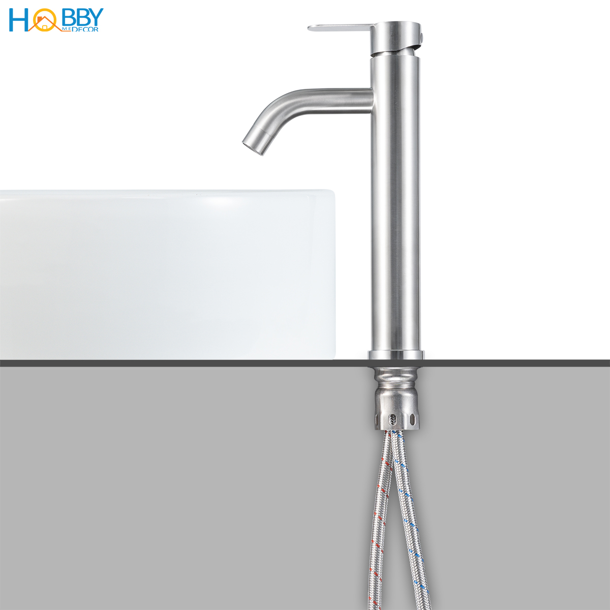 Vòi chậu lavabo nóng lạnh gắn bàn đá inox 304 mờ Hobby home decor VRM7