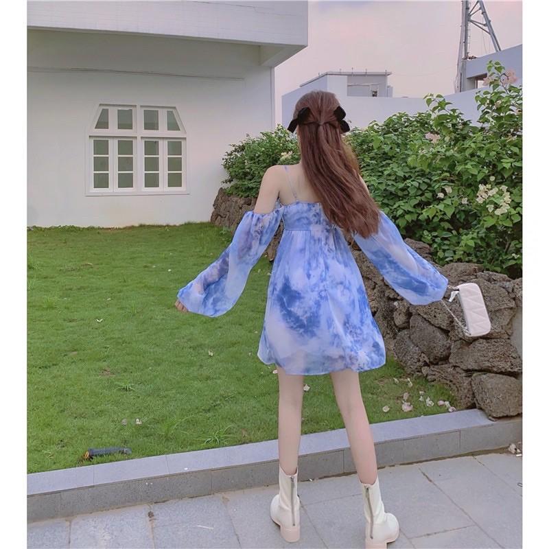 Đầm trễ vai hai dây tie dye mẫu summer 2021