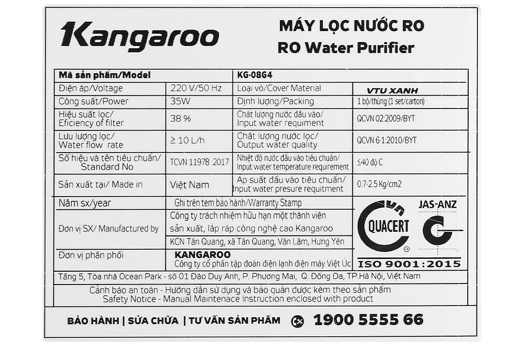 Máy Lọc Nước Kangaroo KG08G4VTU - Hàng Chính Hãng