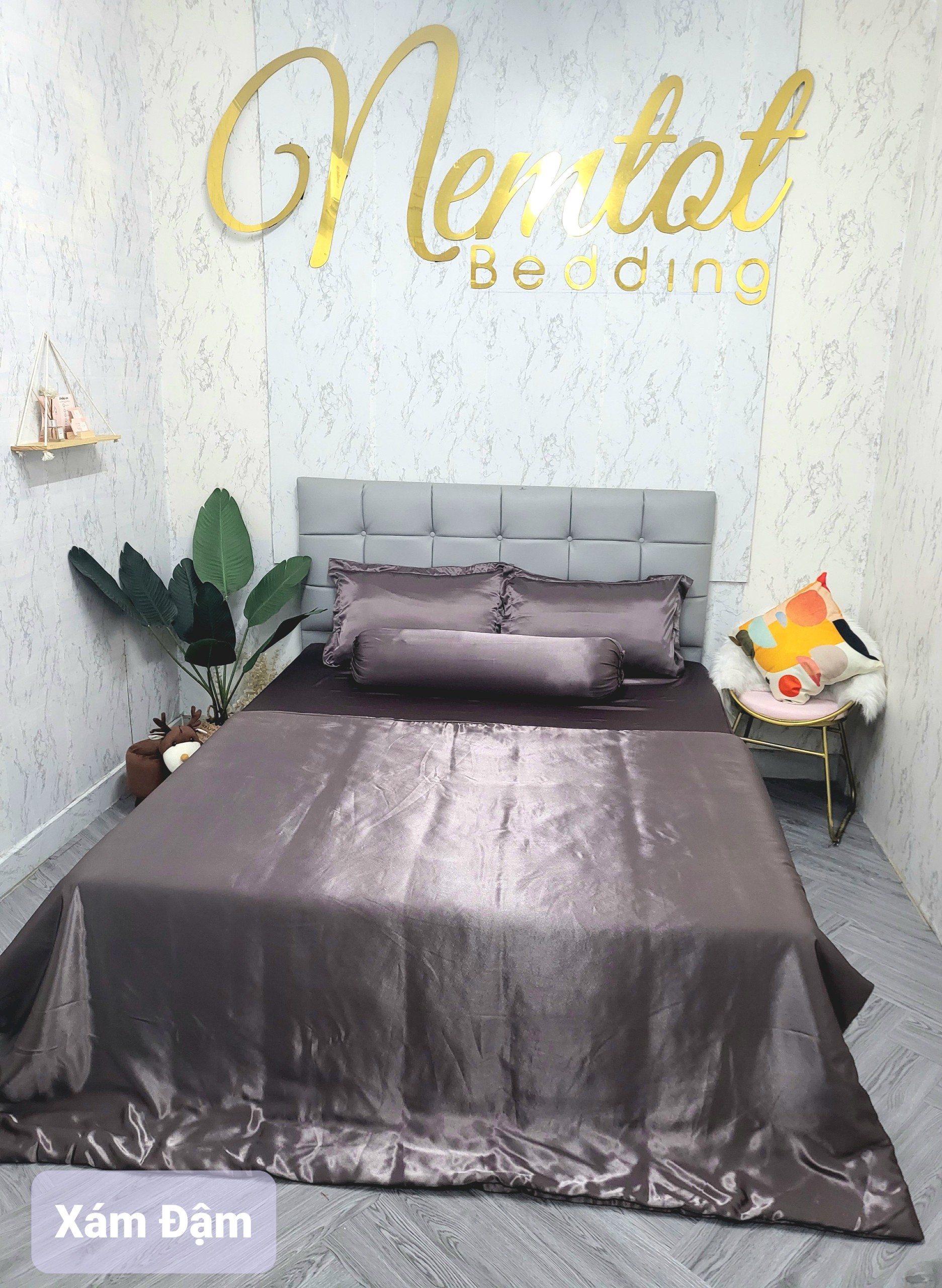 GIẢM % Ga bộ phi lụa Thái Tuấn cao cấp loại 1, bộ 4 món ga nệm và áo gối phi lụa hàng may - NEMTOTBEDDING