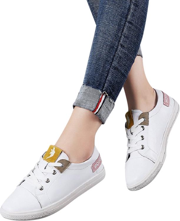 Women's flat casual shoes PU leather wild breathable white shoes