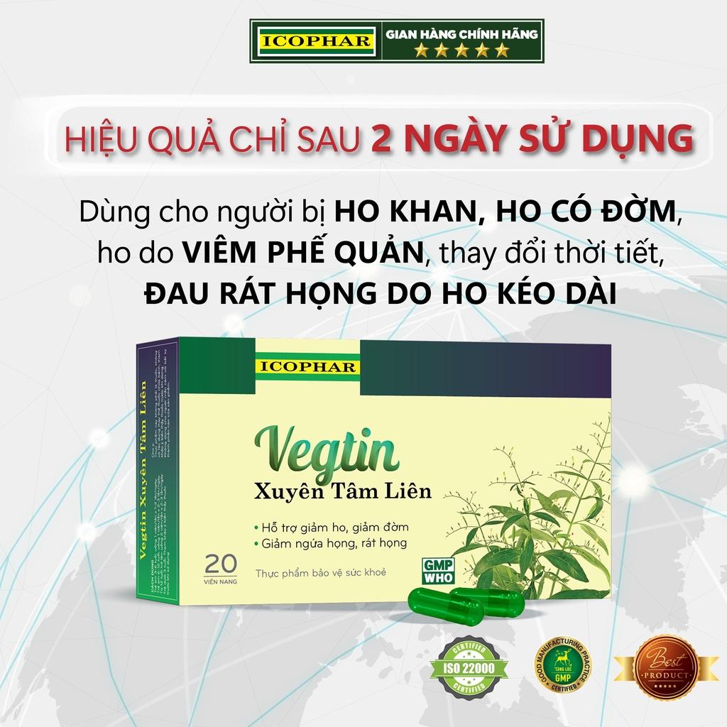 Viên uống giảm ho VEGTIN XUYÊN TÂM LIÊN - Hỗ trợ trị ho, giảm ho, tiêu đờm, đau họng, ngứa rát họng - Hiệu quả cao