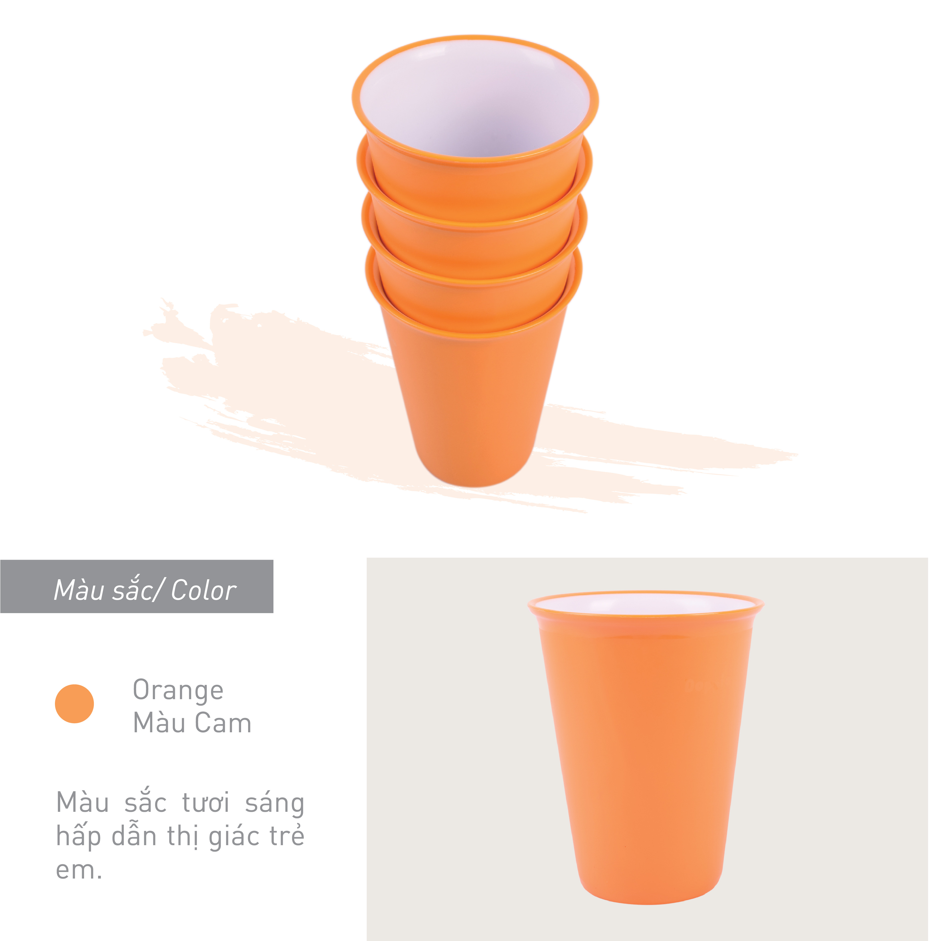 Combo 4 ly nhựa trẻ em Hàn Quốc - CS-CUP-YE - Màu Cam