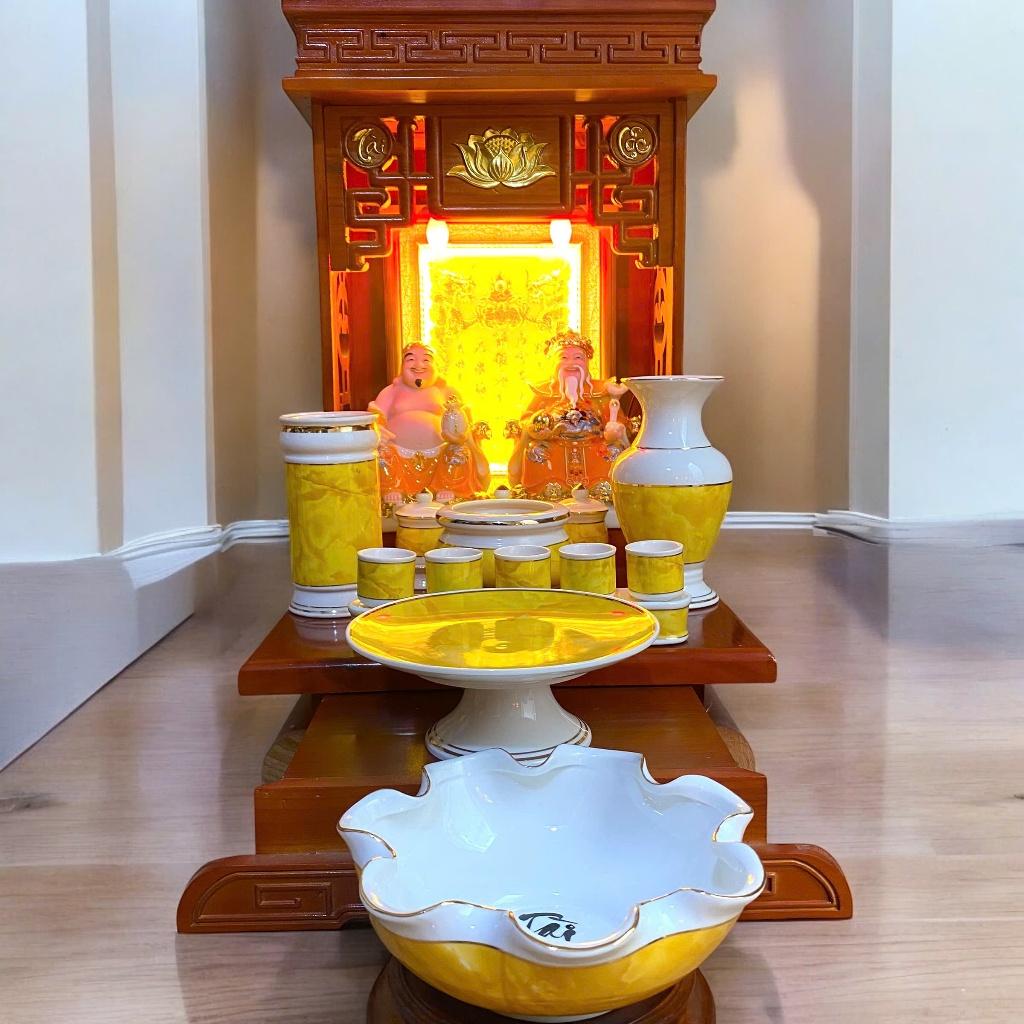 Set ban thần tài men đá vàng RỒNG VIỆT, bộ thờ thần tài đầy đủ cho gia chủ mệnh thổ, kim