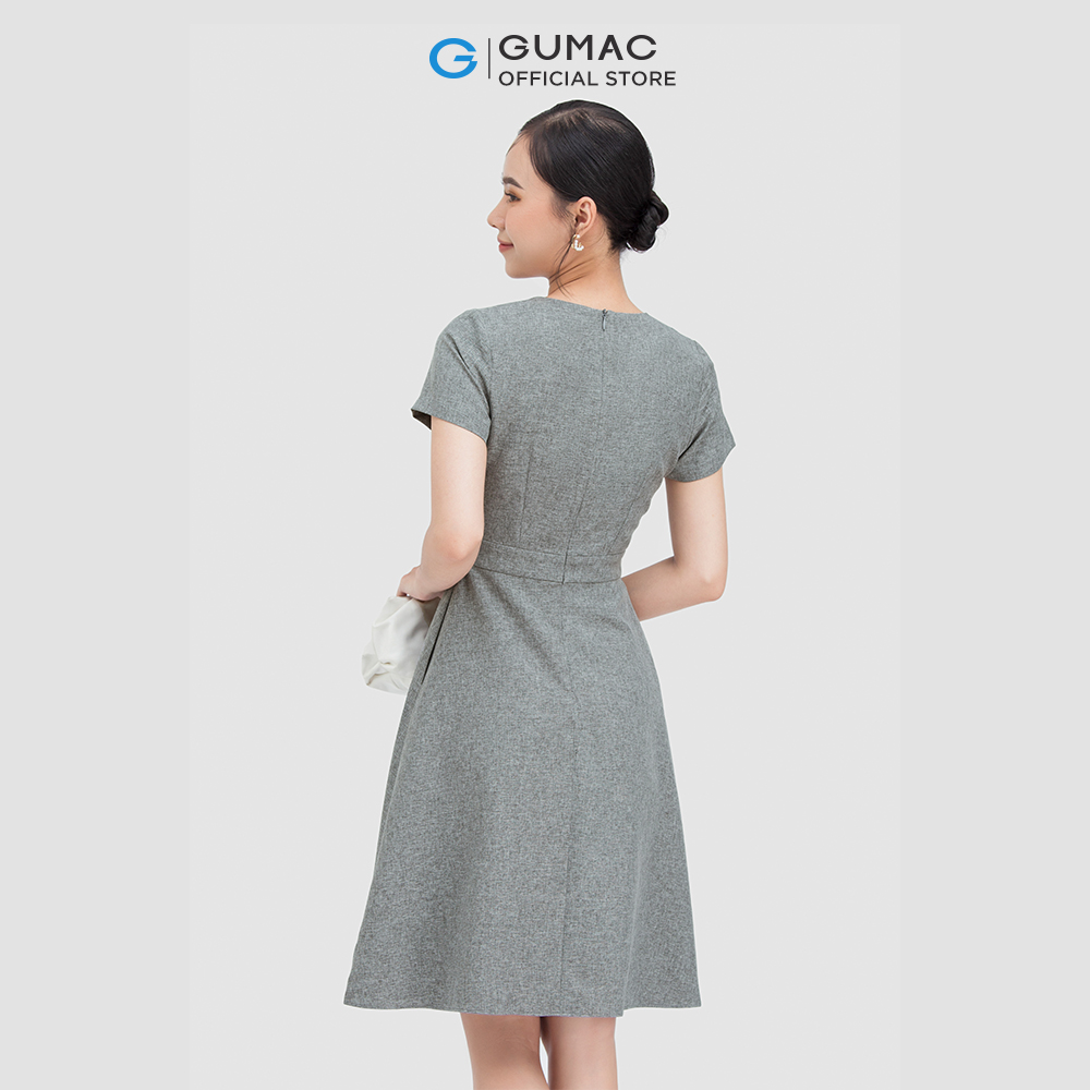 Đầm form chữ A phối nơ cổ DC05059 thời trang GUMAC
