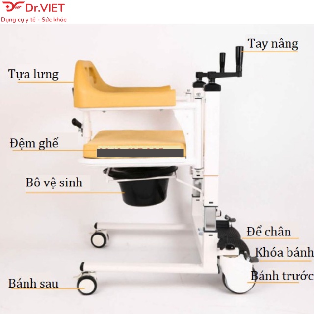 Xe di chuyển bệnh nhân LUCASS ECLIP X2 Chính hãng- Hỗ trợ việc đi lại cho người bệnh, có bô vệ sinh