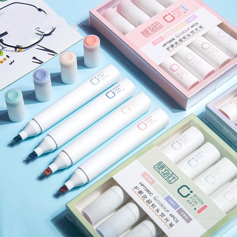 Set 4 bút dạ quang ngòi mềm dung tích lớn