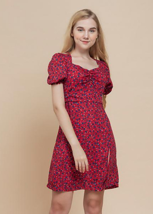Đầm nữ Callia Sohee red nhúng ngực, tay bồng - Hàng chính hãng