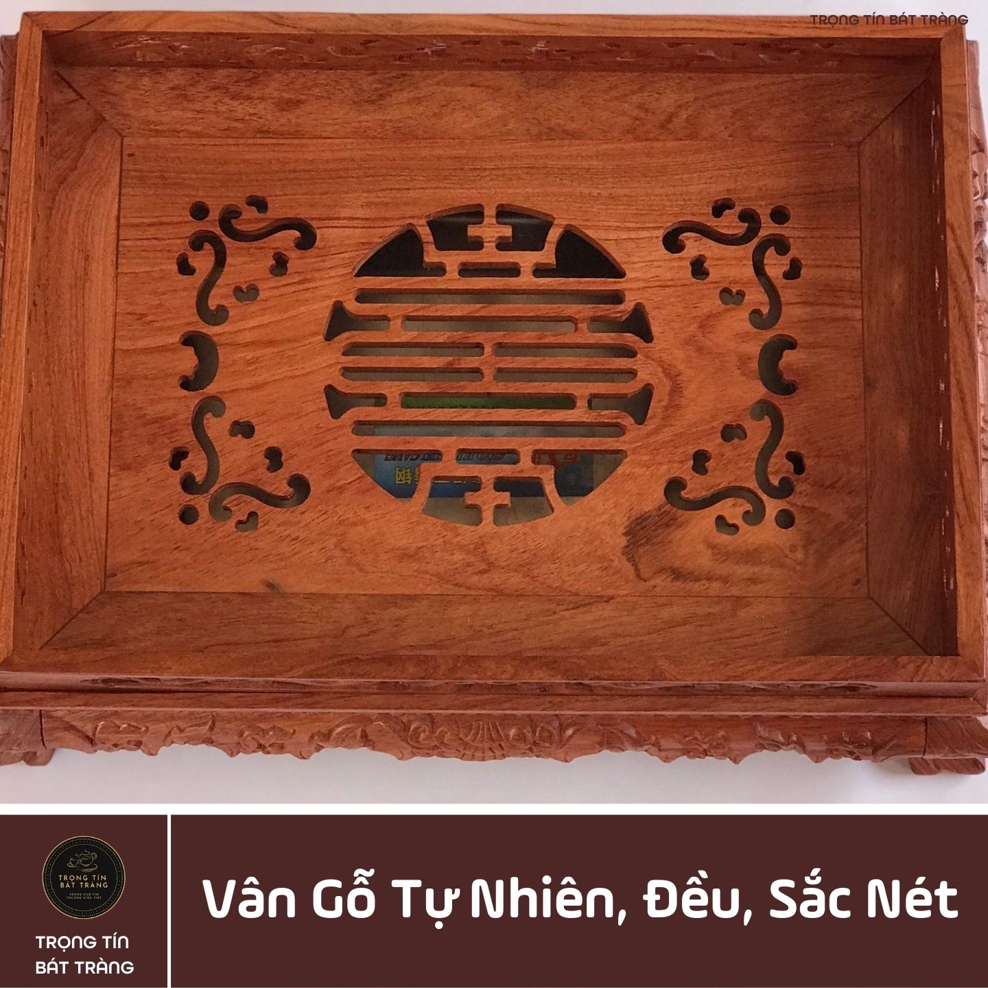 KT 77 Khay Trà Gỗ Hương Đá Chân Quỳ Kích Thước 45*33*12 Cm