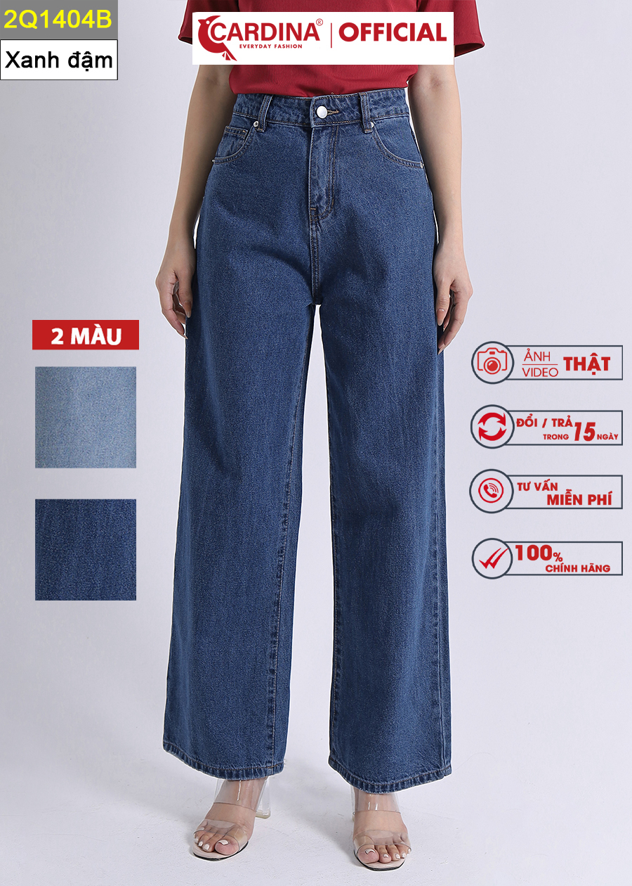 Quần Jeans Nữ CARDINA Cao Cấp Quần Bò Ống Rộng Cài Khuy Có Khóa Kéo 2Q14