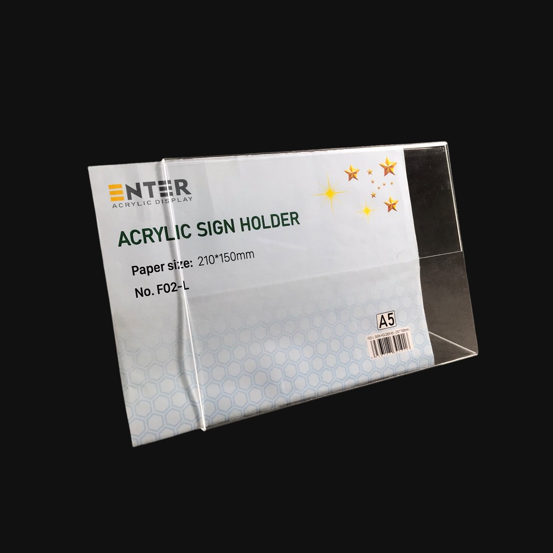 Kệ mica 1 mặt Enter F02-L 210x150mm A5 ngang, Kệ menu chữ L, Khung thông tin sản phẩm, Khung bảng giá, Kệ trưng bày để bàn