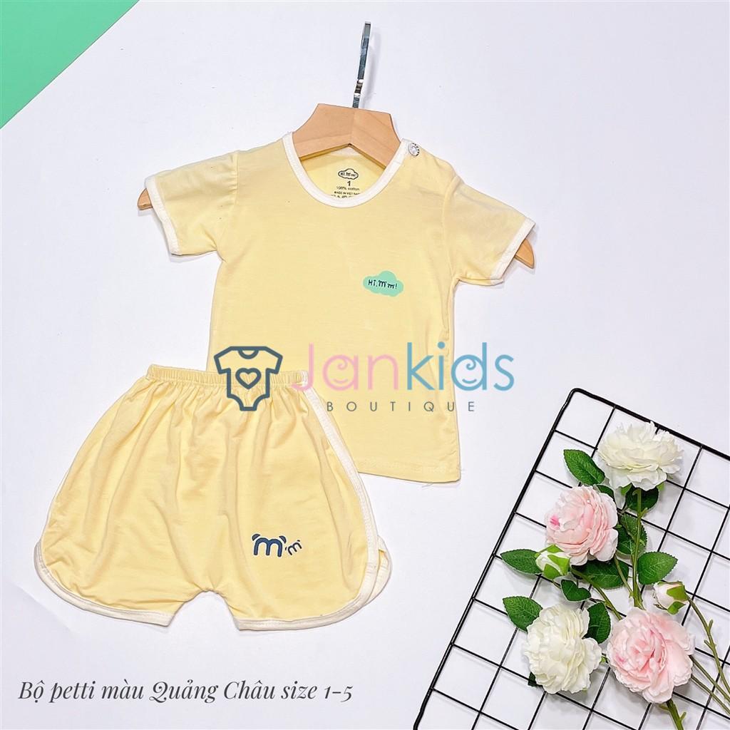Bộ quần áo cộc tay Hi!mom nền màu viền trắng vải petit mềm mại cho bé 5-16kg
