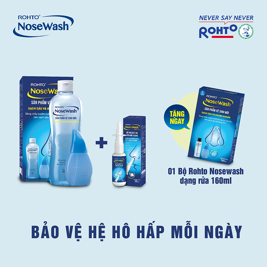 Bộ sản phẩm vệ sinh mũi Rohto NoseWash 400mL + Xịt hỗ trợ điều trị viêm mũi xoang Rohto NoseWash Spray 35ml + Tặng Bộ tiện dụng vệ sinh mũi Rohto NoseWash Miniset