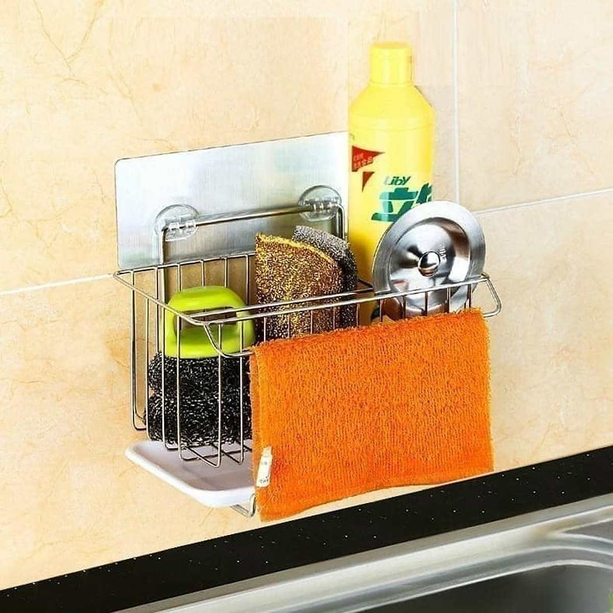 Kệ inox đựng đồ rửa chén bát dán tường Siêu Chắc có khay hứng nước