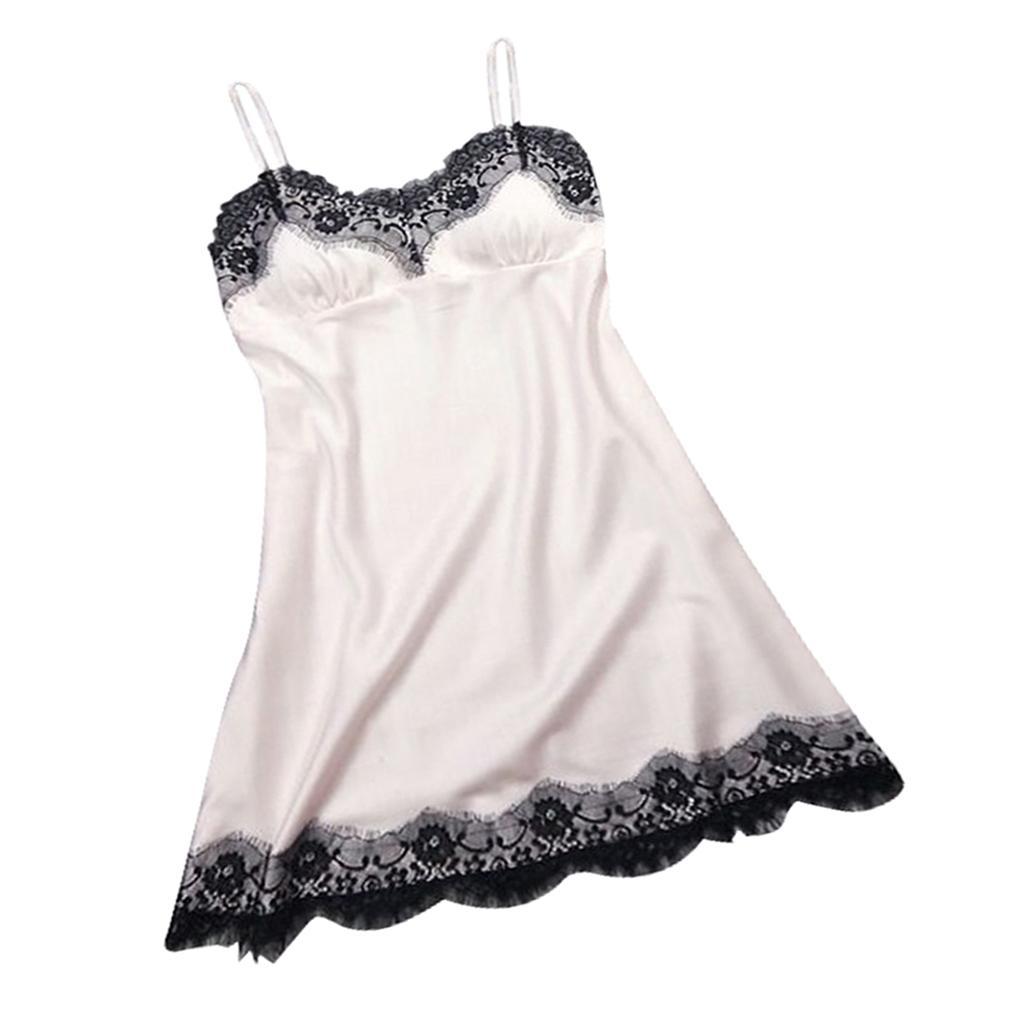 Womens Lace Floral Satin Nightdress Lingerie Sleepwear Night Gown S