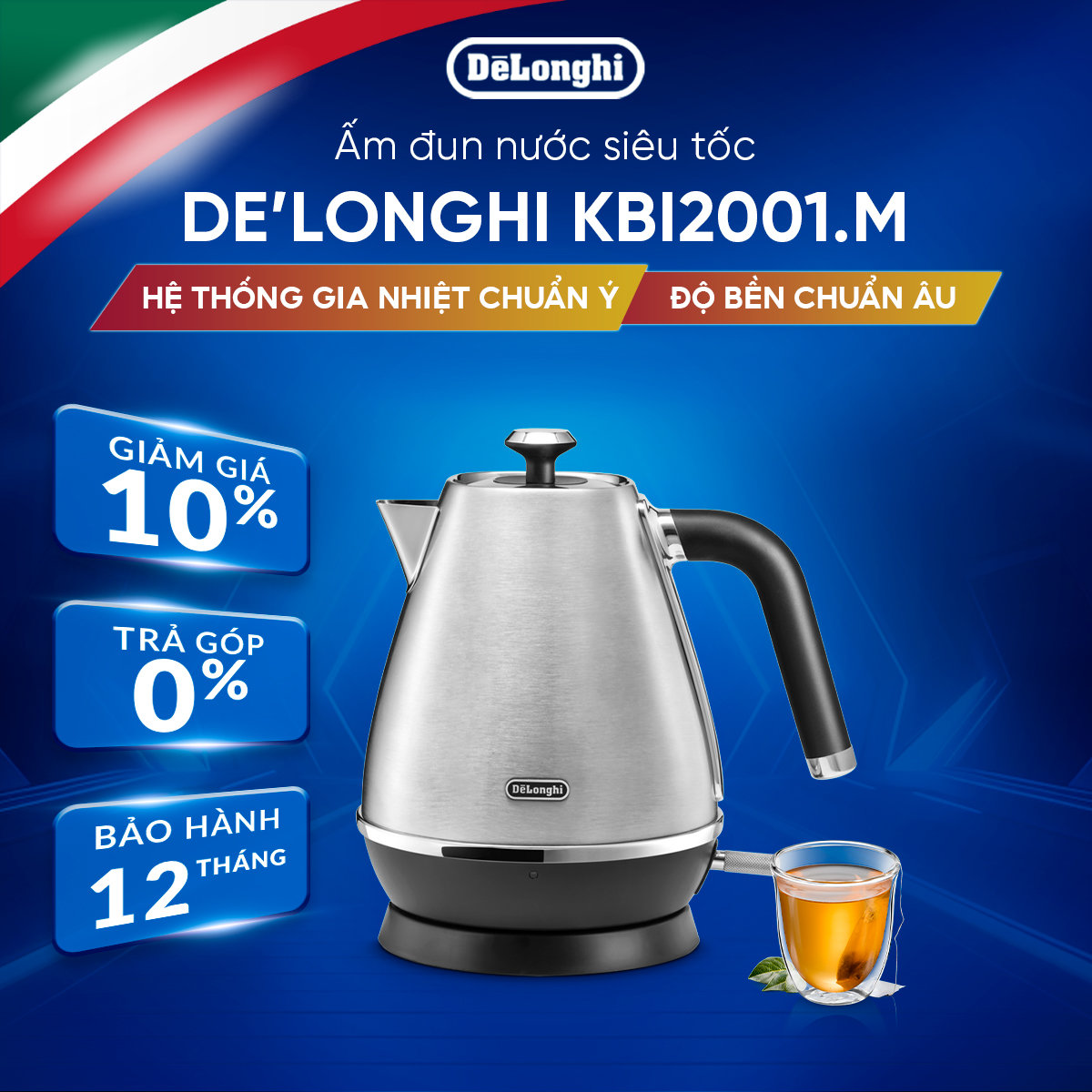 [Hàng chính hãng] Ấm đun nước siêu tốc DeLonghi Distinta X KBI2001.M