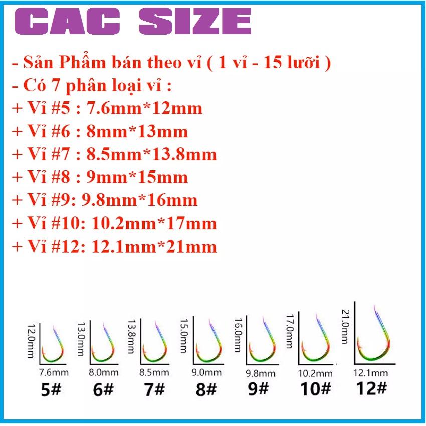 Lưỡi Câu Cá CJF, Lưỡi Câu TiTan 7 Màu Có Ngạnh ( Vỉ 15 Chiếc ) Cao Cấp Chuyên Câu Đài , Câu Đơn LC-8-Sanami Fishing