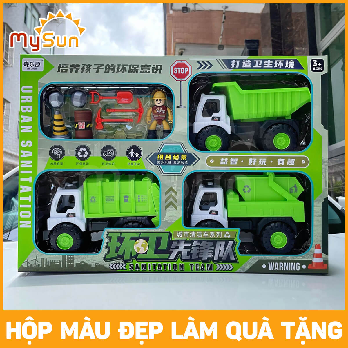 Bộ xe ô tô khủng long đồ chơi xe công trình mô hình xe cẩu múc xe ben xe bồn trộn bê tông cho bé
