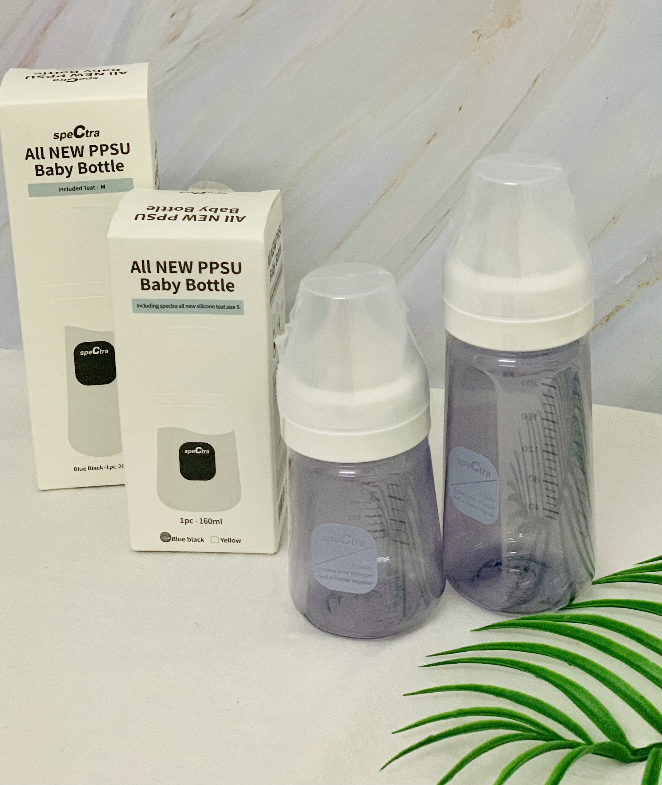Bình sữa PPSU Cổ Rộng Spectra Thân Bình Màu Xanh Đen - Dung Tích 160ml 260ml kèm Núm Ti