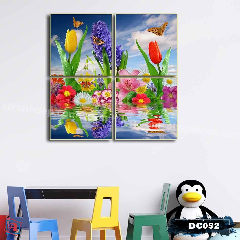 Bộ 4 tranh canvas treo tường Decor hoa lá trang trí phòng ăn, phong cách hiện đại – DC052