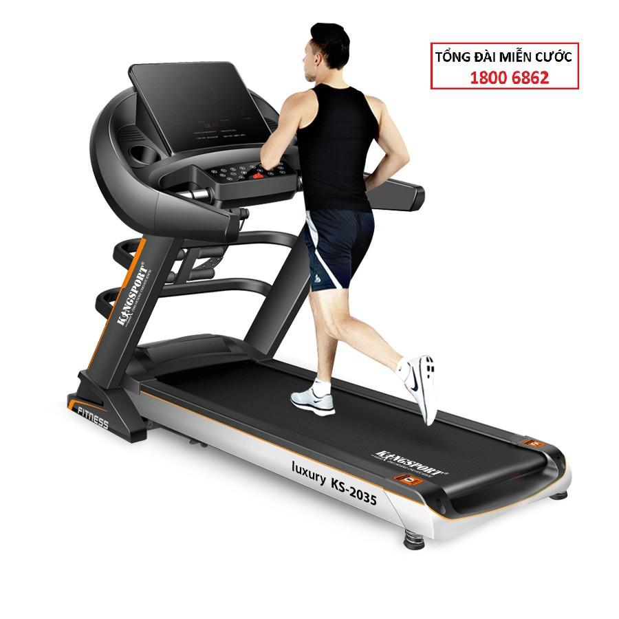 Máy chạy bộ KINGSPORT KS-2035 đa năng, thao tác phím cảm ứng, thiết kế sang trọng cứng cáp, kèm đai massage và thanh gập bụng, cân nặng phù hợp từ dưới 90-95kg