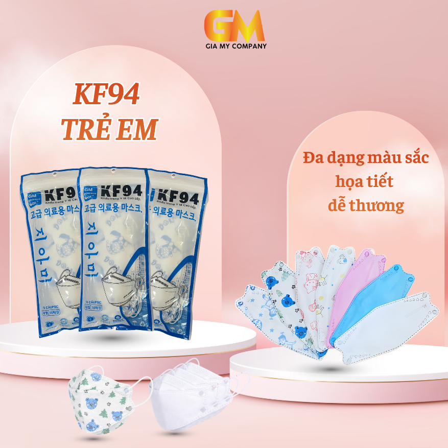 Combo 100 chiếc/ 10 gói Khẩu trang 4D bé, họa tiết dễ thương, form ôm mặt, bảo vệ bé tối ưu