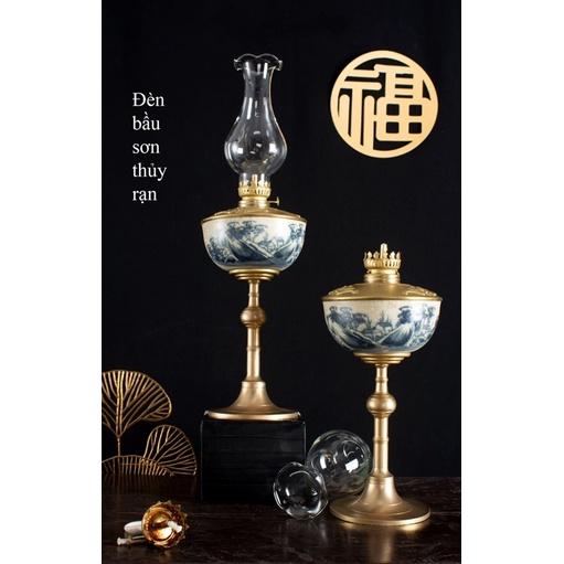 ĐÔI ĐÈN THỜ DẦU CHÂN ĐỒNG TINH XẢO SỨ BÁT TRÀNG