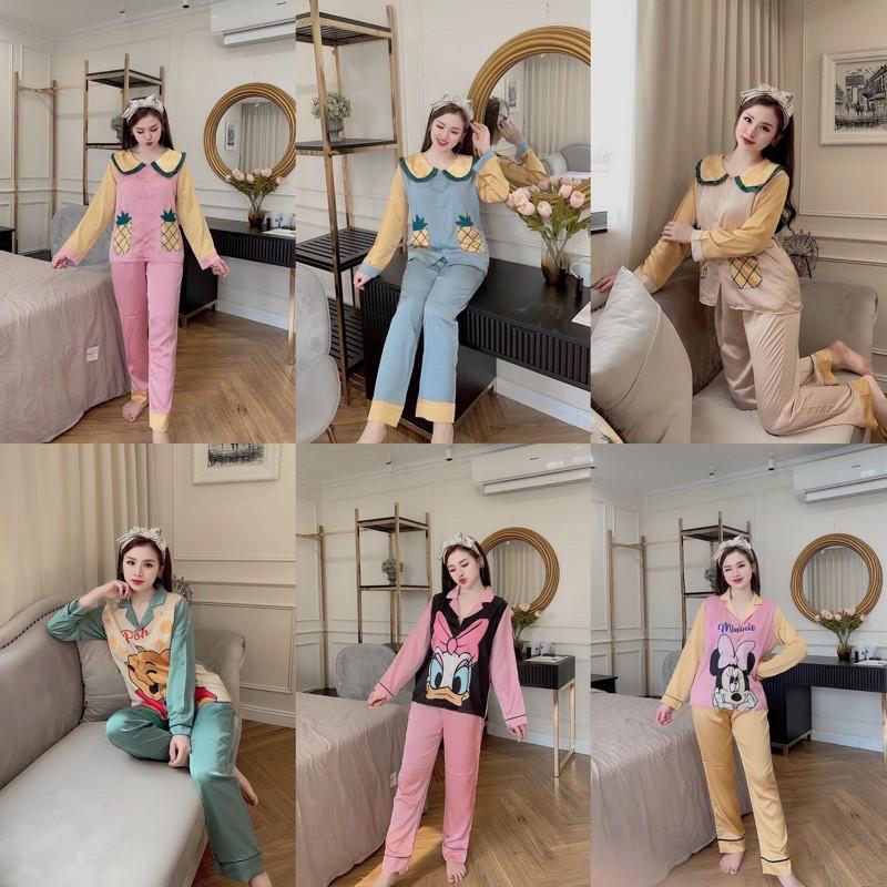 Đồ bộ pijama tiểu thư tay dài quần dài , pijama lụa satin, pijama cao cấp giá rẻ