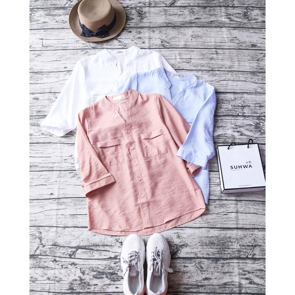 ÁO SƠ MI HAI TÚI NHỎ VẠT HIGHLOW TAY LỠ