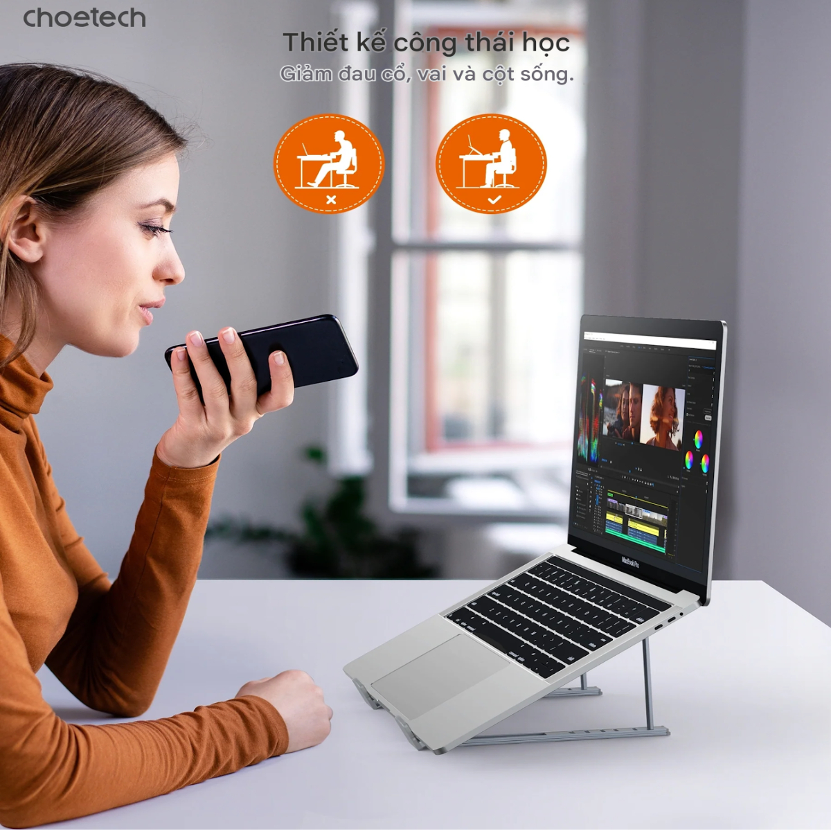 Giá đỡ laptop tản nhiệt gấp gọn Choetech H055 cho máy từ 9' đến 17' inch - Hàng chính hãng