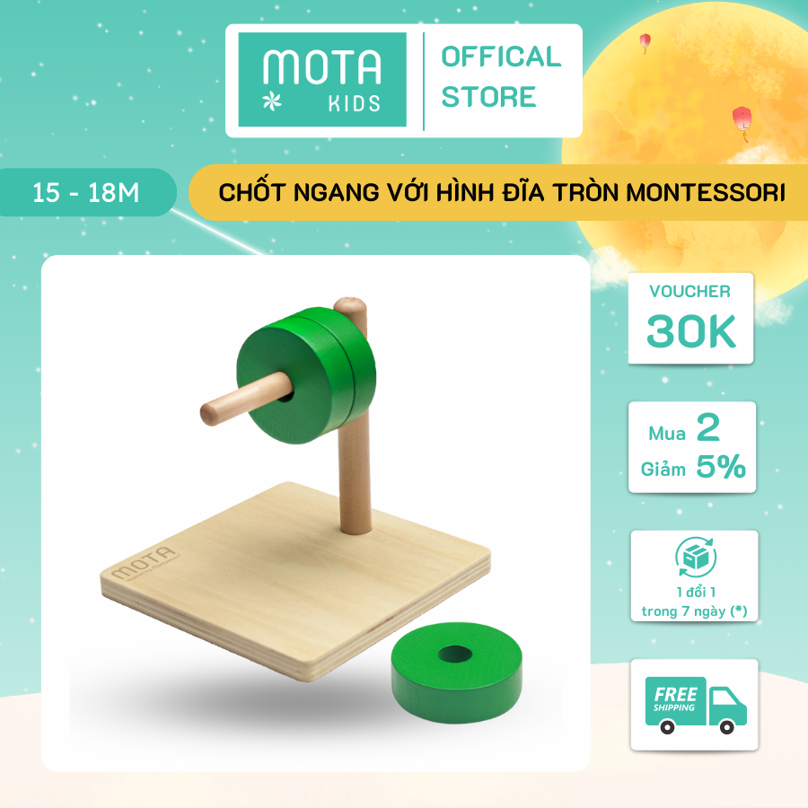 Đồ chơi chốt ngang với hình đĩa tròn cho bé từ 15-18 tháng Montessori Mota - Hỗ trợ phối hợp tay & mắt - Hàng chính hãng