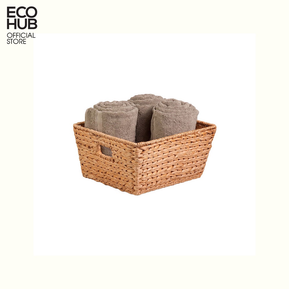 Giỏ lục bình ECOHUB hình vuông đáy vát Decor / Đựng đồ Có tay cầm (Square Hyacinth Basket With Handle)