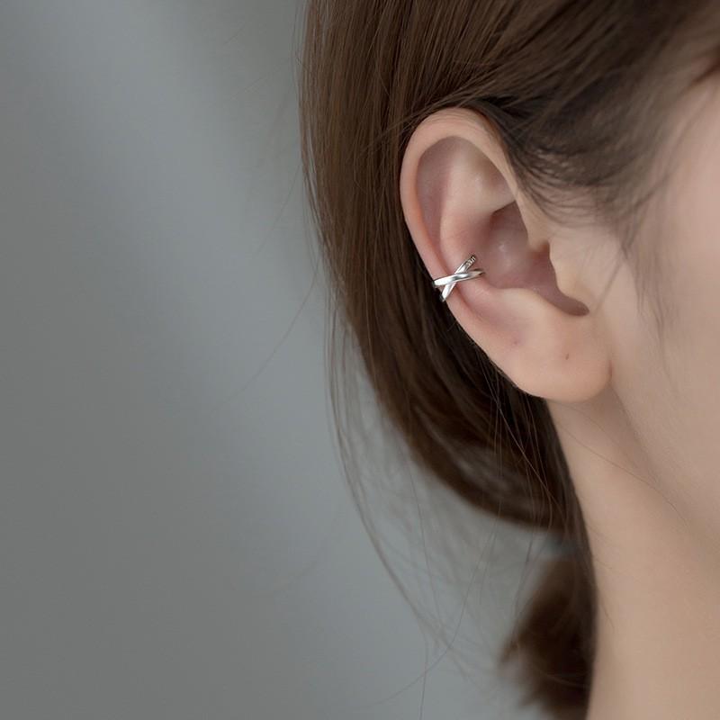 Khuyên vành tai bạc Ý s925 không cần xỏ lỗ tai hai lớp chéo G7655 - AROCH Jewelry