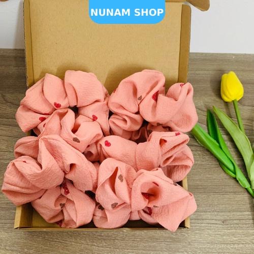 Cột tóc crunchies hoạ tiết trái tim nhún nhiều size to cực xinh, phong cách cute hàn quốc Nunam shop