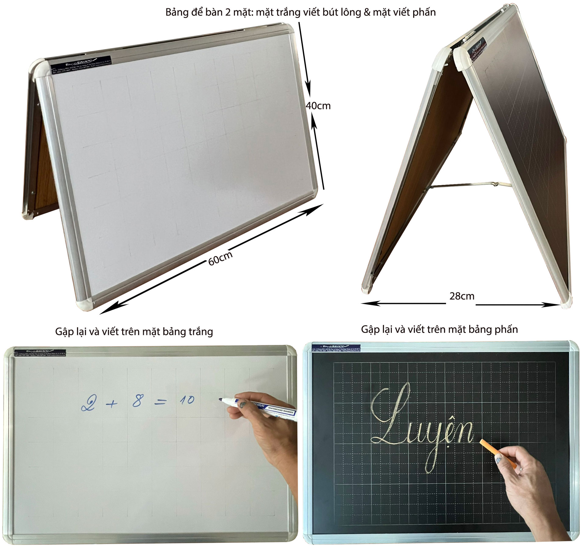 Bảng để bàn viết phấn từ và viết bút lông 40x60cm