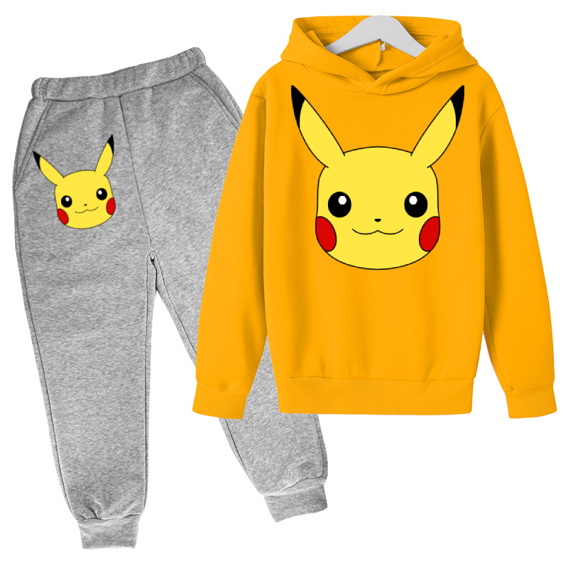 Pikachu Áo Hoodie Pokemon Áo Hoodie Game Áo Hoodie Bộ Thu Trẻ Em Áo + Quần 2 Bộ Teen Dễ Thương Áo Hoodie 4-14Y bộ Bé Trai Quần Áo