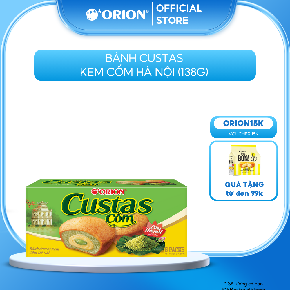 Hộp 6 gói bánh Orion CUSTAS vị CỐM Hà Nội (141G)