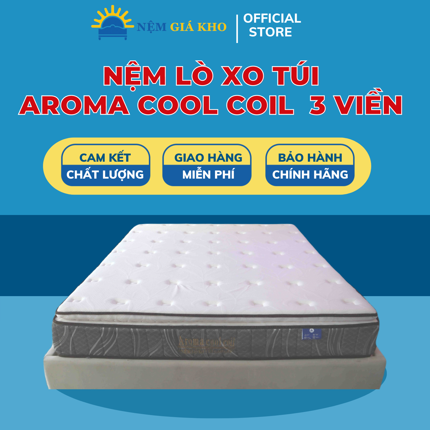 Nệm Khách Sạn Lò Xo Túi Aroma Cool Coil 3 Viền Độ Bền Cao Êm Ái Thoải Mái Nâng Đỡ Cơ Thể Tối Ưu Nhất