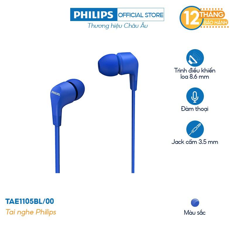 Tai nghe nhét tai Philips TAE1105BL/00, - Hàng nhập khẩu