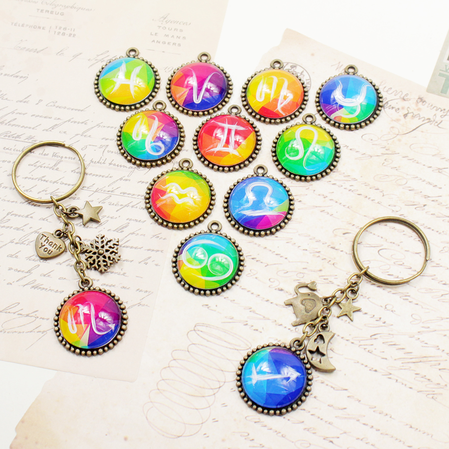 Móc khóa 12 cung hoàng đạo Zodiac tông đen huyền bí 06646-M12