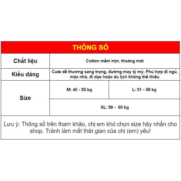 Đồ ngủ nữ pijama dễ thương, chất cotton thoáng mát, thấm hút mồ hôi