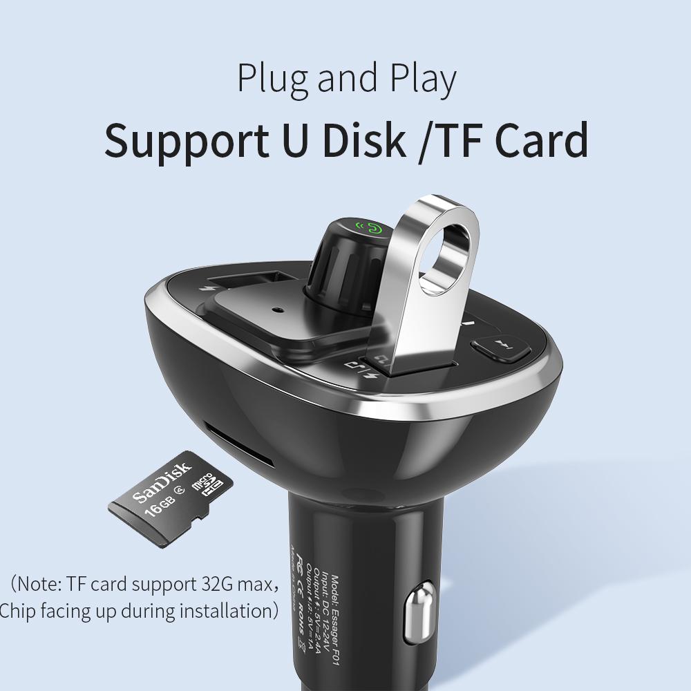 Essager USB Bộ sạc xe hơi Bluetooth 5.0 Bộ dụng cụ xe hơi FM FM MP3 U Disk TF Card Player Điện thoại di động cho Auto