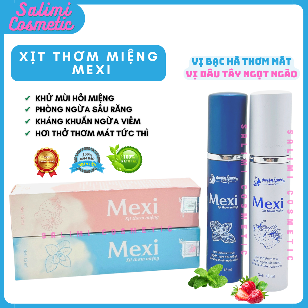 Xịt Thơm Miệng MEXI Quyên Lara - Giúp Hơi Thở Thơm Mát, Hết Hôi Miệng, Giảm Tình Trạng Viêm Lợi, Viêm Chân Răng, Dung Tích 15ml